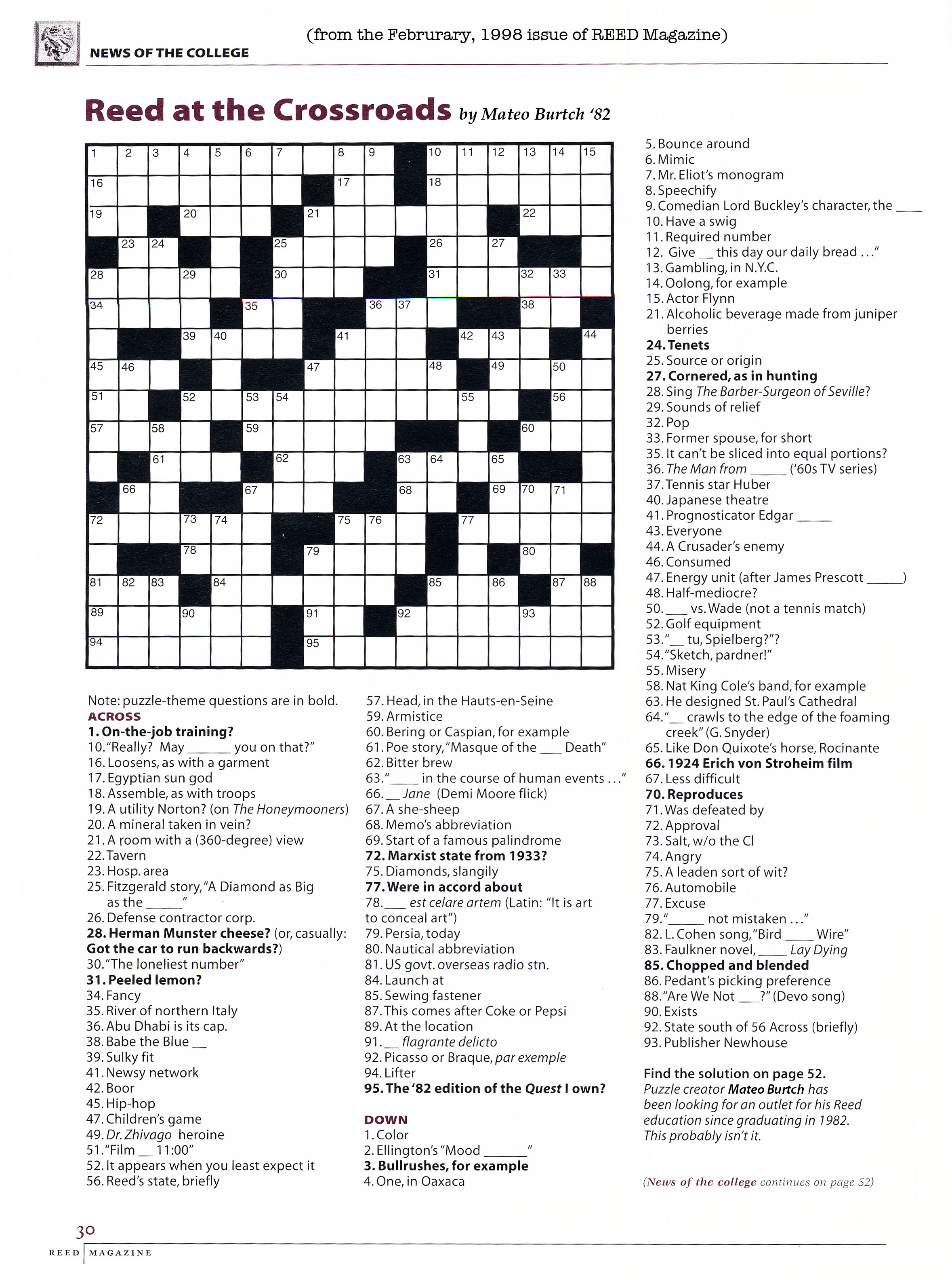 Reed Crossword Puzzle